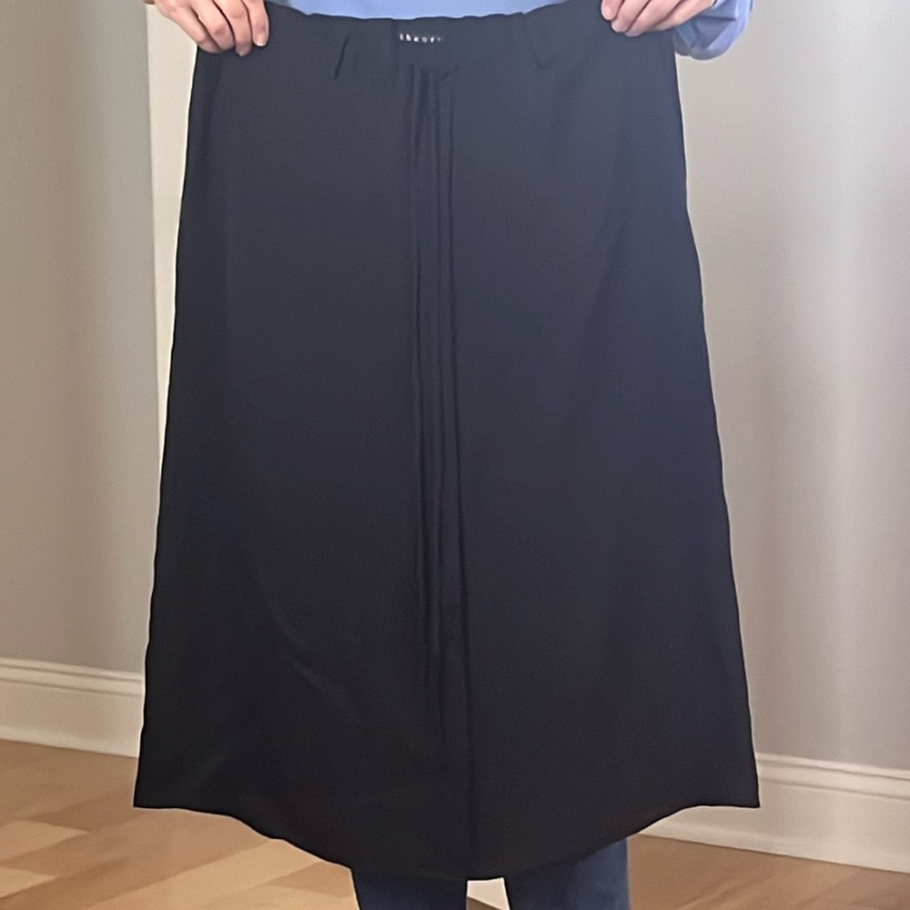 Theory black silk tie waist skirt